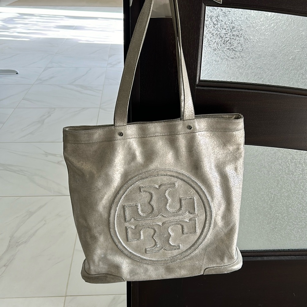Tory Burch tote.  Distressed metallic looking.  Used.  Still in good condition